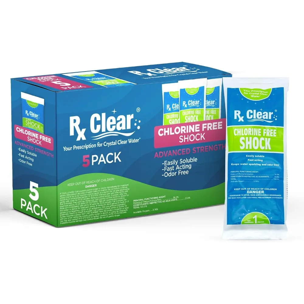 Rx Clear Chlorine Free Pool Shock MPS Granules 36.2% Potassium Monopersulfate Low Odor Fast Dissolve Swimming Pool Spa 1lb 5 Pac