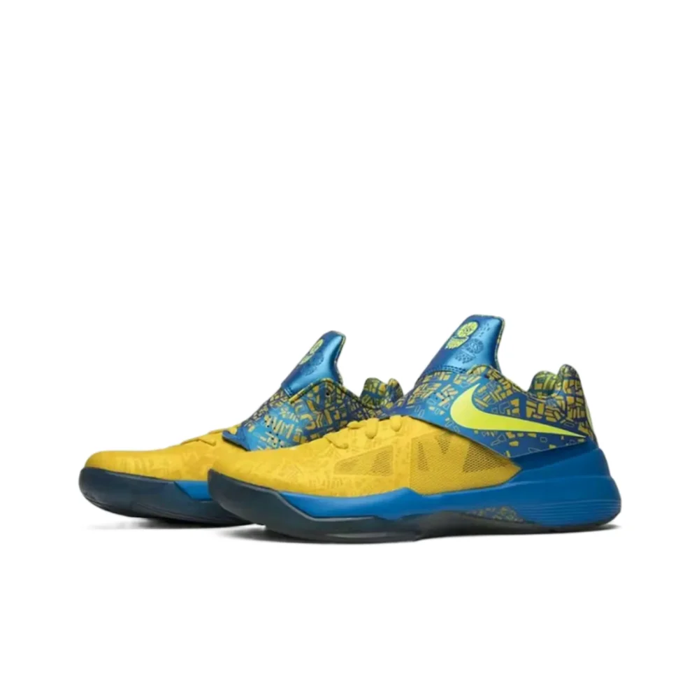 Nike KD 4 Comfortable and Versatile Low-Top Basketball Shoes for Men and Women Same Style in Blue and Yellow FZ5916-400