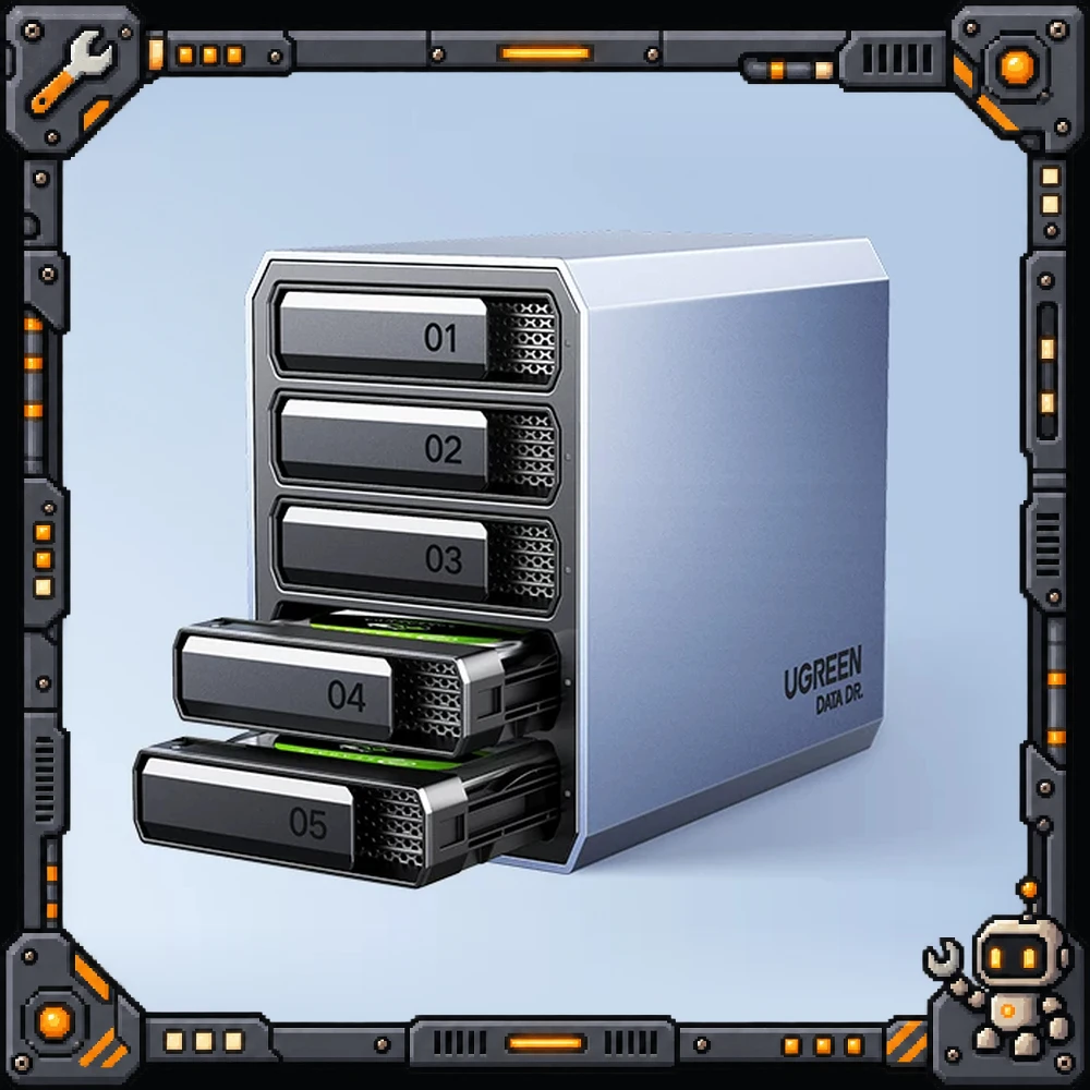 UGREEN 30788 5-Bay 3.5 inch HDD RAID Enclosure USB-C 100TB Expansion 8 RAID Modes Aluminum Housing Dual Fan Cooling