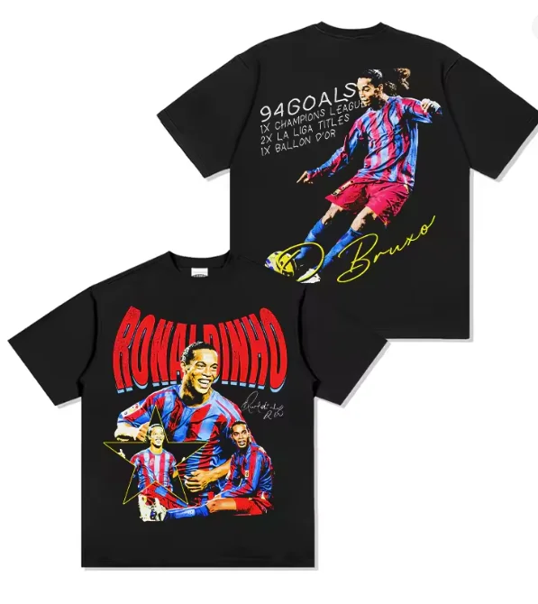 Camiseta de Fútbol de Algodón Ronaldinho para Hombre, Camiseta Conmemorativa del Barcelona, Camiseta de Verano Unisex de Manga Corta y Talla Grande