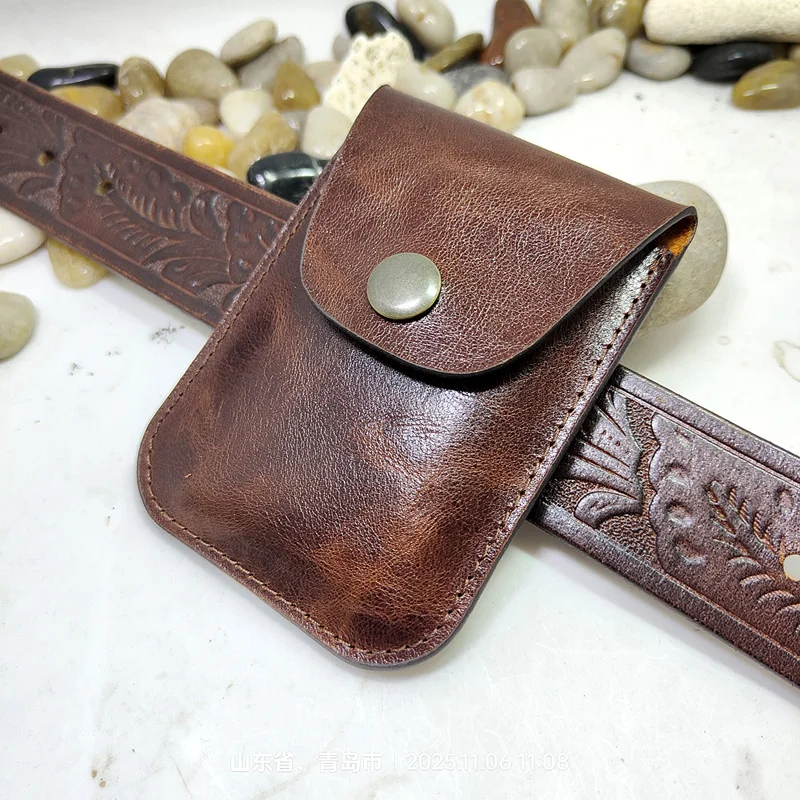 Blongk Mini Waist Pack Portable Belt Bag Universal  Car Key Case Genuine Leather Card Holder Drivers license holster  WD