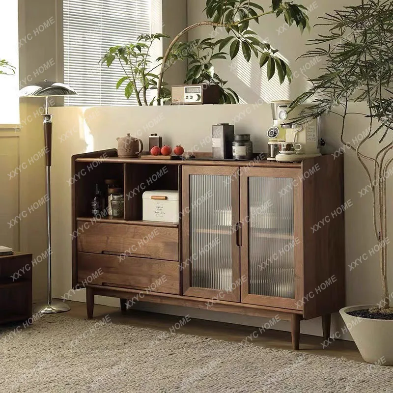 LX solid wood dining side simple living room locker walnut wall kitchen integrated cabinet