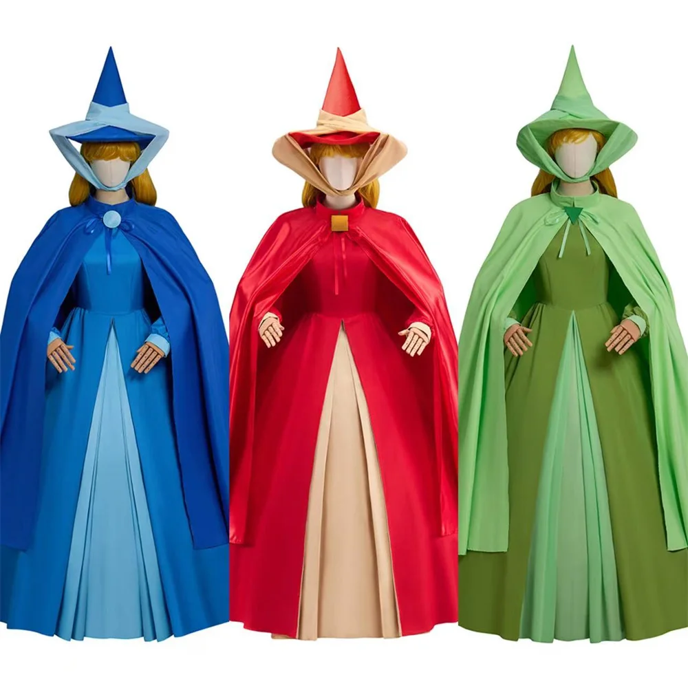 

Костюм принцессы Авроры для косплея, женское роскошное нарядное красное, синее, зеленое платье для выступления на сцене, наряды для карнавальной вечеринки на Хэллоуин