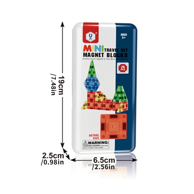 Mini 3D-Magnetfliesen-Bausteine, STEM-Magnetspielzeug, Lernspielzeug, 26-teiliges magnetisches Reise-Bauset für Kinder