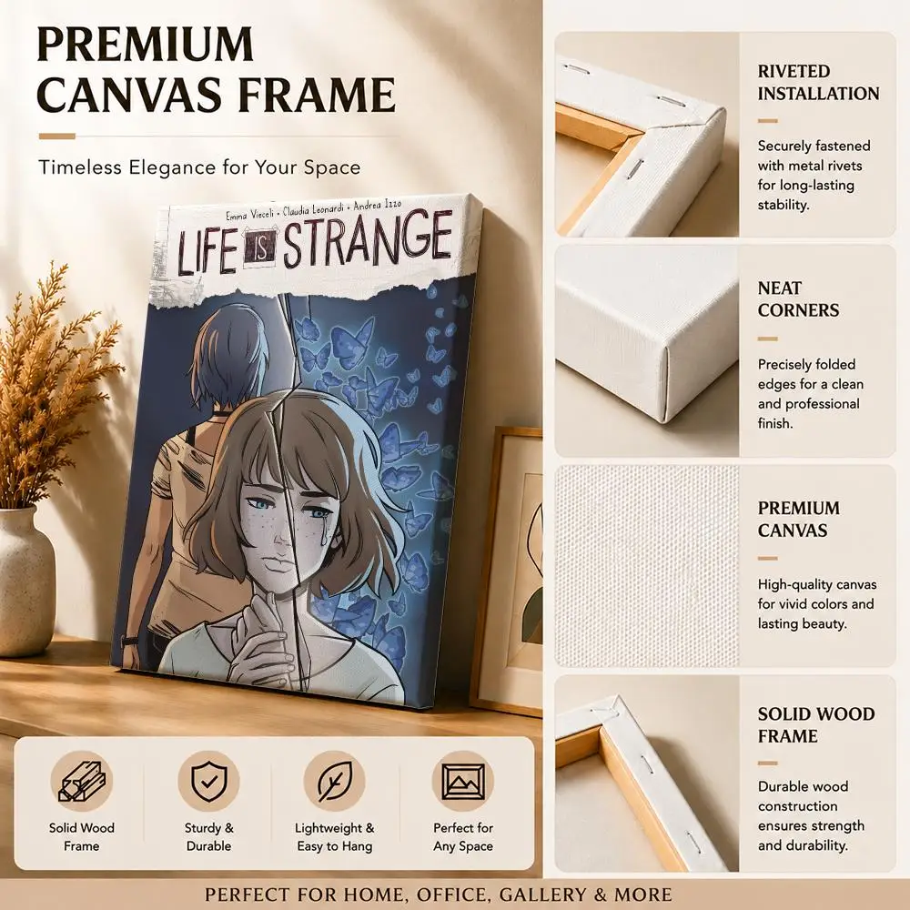 Story Adventure Game L-Life Is S-Strange Framed Wall Painting Canvas Art Poster with Solid Wood Frame for Living Room Home Decor