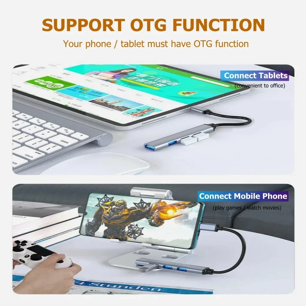 Hot Sale 4 Port USB 3.0 Hub Type C 3.1 OTG Splitter Adapter, Multi Port USB Dock Compatible with MacBook Xiaomi Huawei Lenovo La