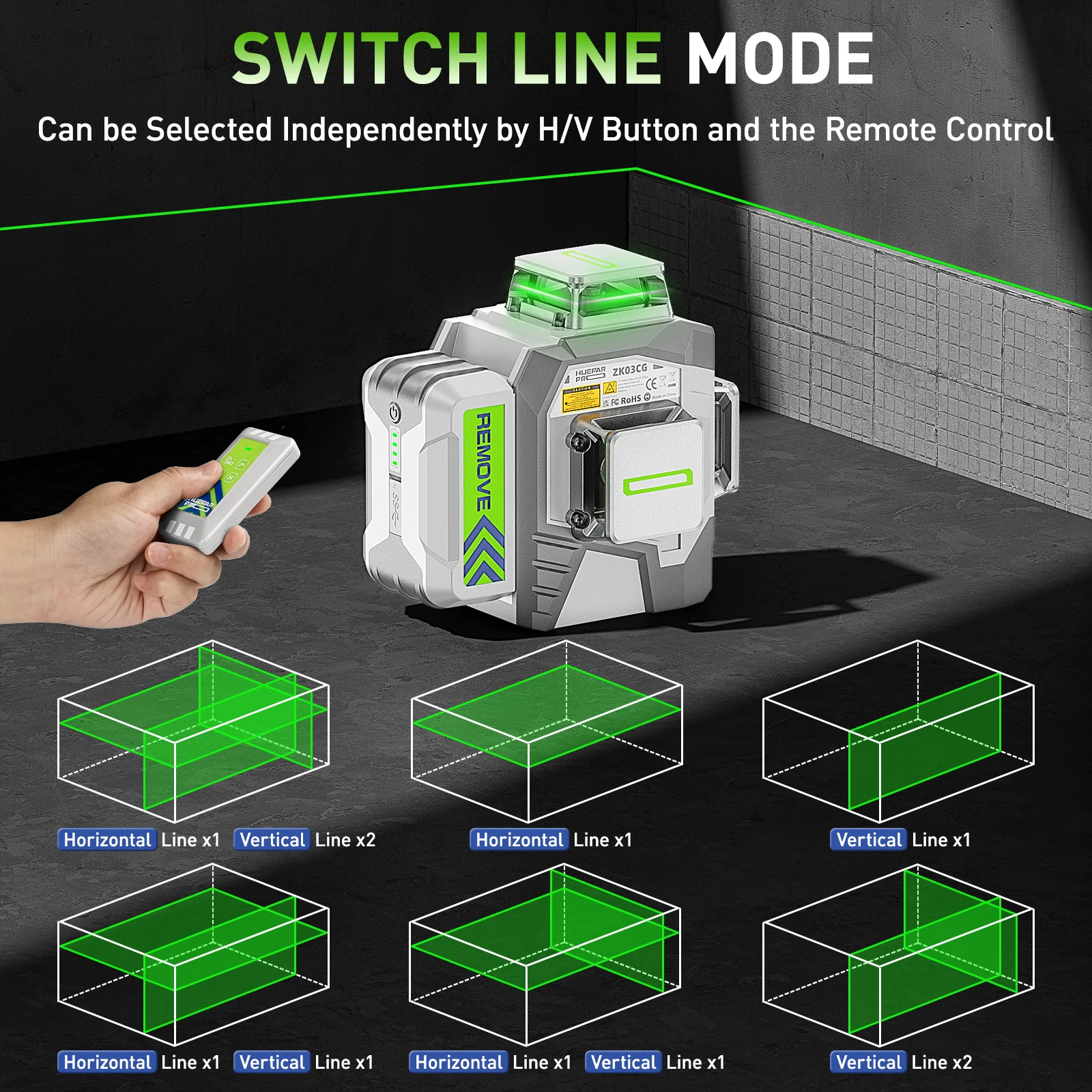 Huepar Professional 3D 12 Lines Laser Level ±2mm High Accuracy 3 x 360° Green Beam Cross Line Laser with 8000mAh Li-ion Battery