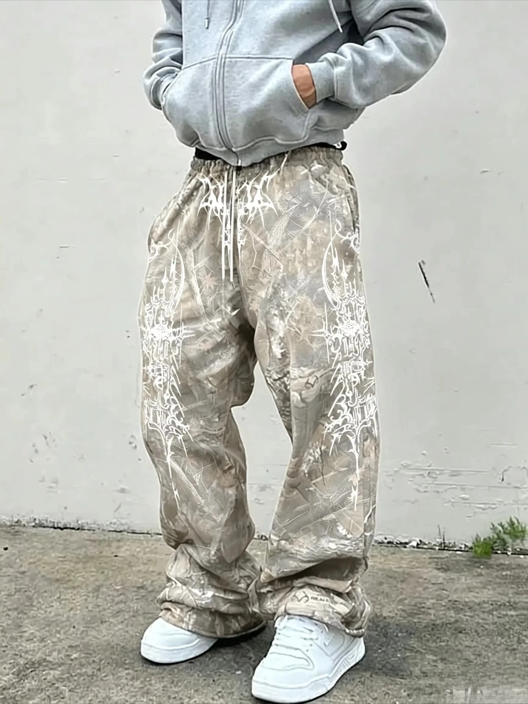 Unisex Straight‑Leg Pants Camouflage Dark Gothic Print Casual Long Trousers Hip Hop Streetwear Loose Sport Daily Bottoms