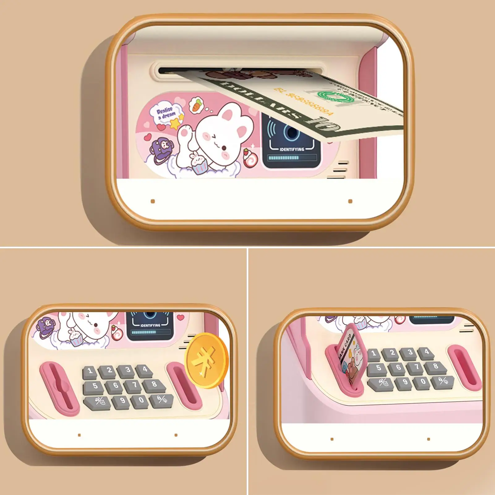 ตู้เอทีเอ็มของเล่นเสริมพัฒนาการสำหรับเด็ก พร้อมระบบจดจำใบหน้า ช่องใส่บัตรจำลอง ระบบดึงเงินอัตโนมัติ สำหรับเด็กชายและเด็กหญิง ใช้ในบ้าน