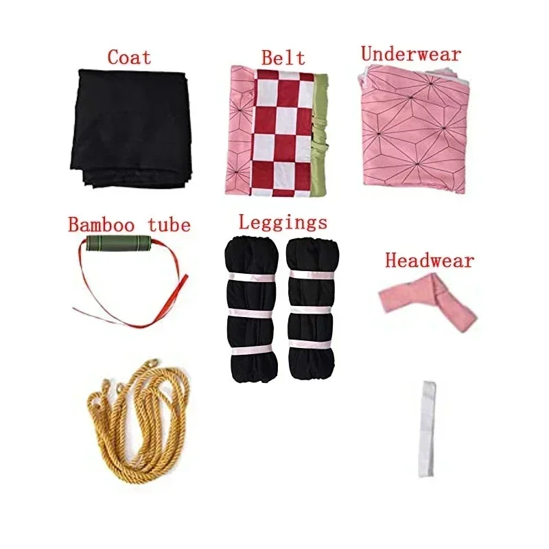 Anime Kamado Nezuko Cosplay Costume Demon Slayer Kimetsu No Yaiba Costumes Kimono Haori Wig Clogs Suit for Adult Kids Halloween