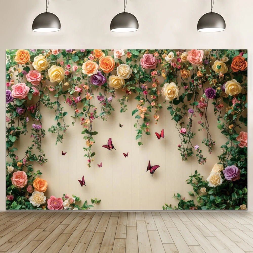 Fondo de fotografía de escena de césped de boda flor césped primavera espectáculo nupcial pared de flores cortina blanca telón de fondo de fiesta de cumpleaños