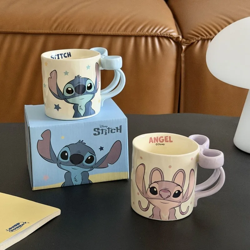 

360 мл керамическая кружка Лило и Стич, Дисней, аниме, узор, бант, украшение для дома, чашка для воды, пара, модная мультяшная чашка для воды, подарок на день рождения