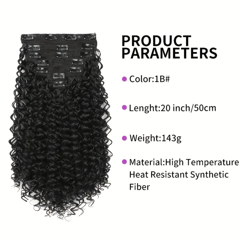 7 clips de extensiones rizadas para mujer, 50.8 cm, onda profunda sintética con clips, resistente al calor 4
