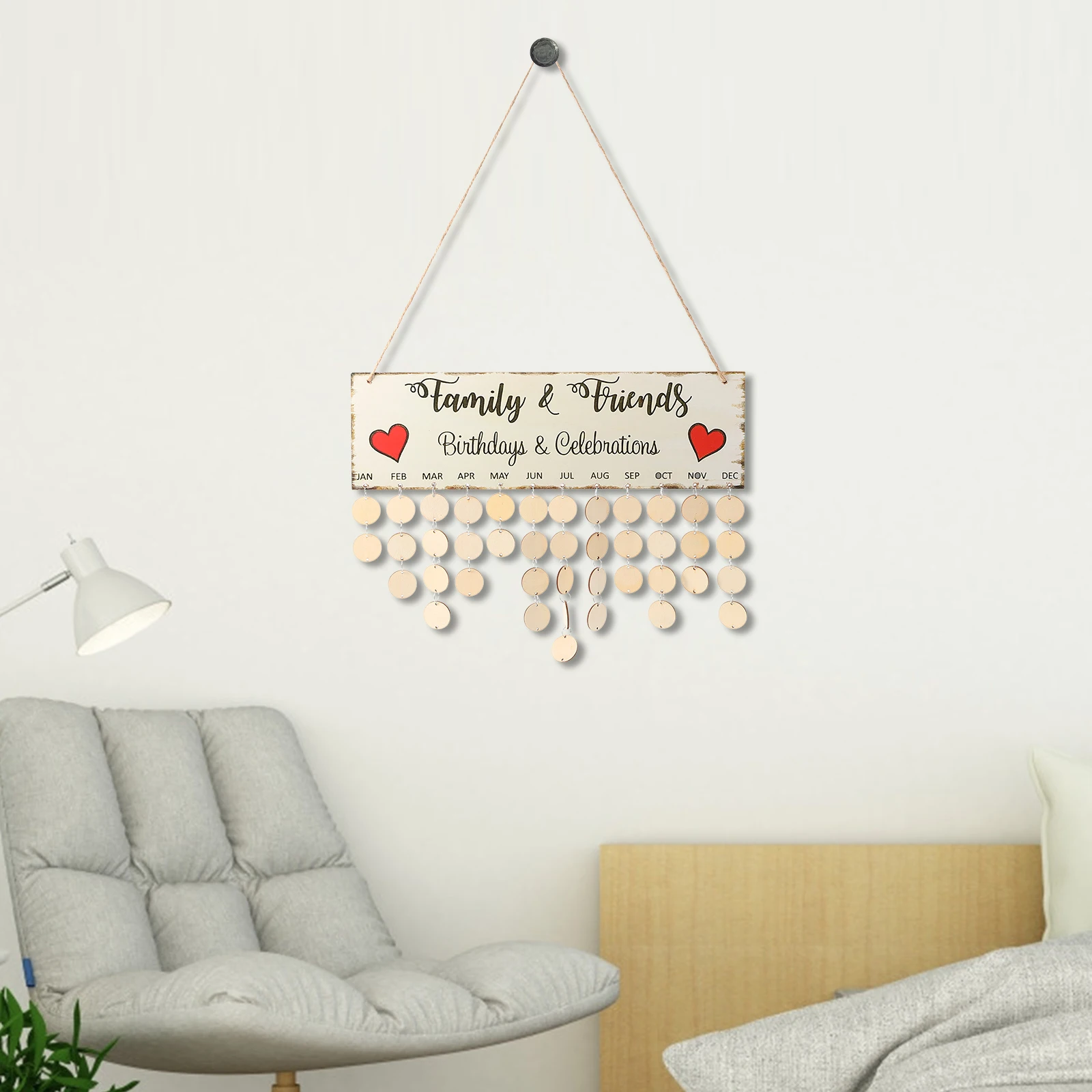 

Wooden Birthday Calendar Plaque Colorful 12x5cm Family Friends Birthdays Reminders Hanging Board Anniversary Wall