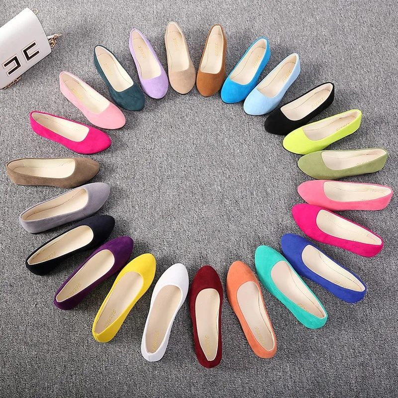 Woman Casual Round Toe Cute Flats Flock Mocasines Ballerina Church Flats Female Suede Elegant Soft Sole Mom Blue Green Red Shoes