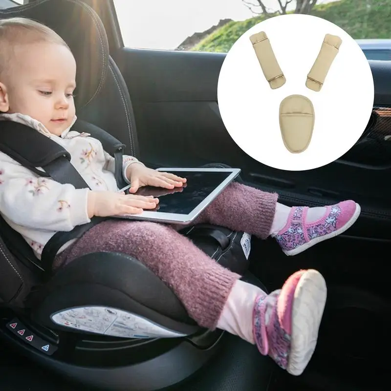 Safety Belt Shoulder Protection For Kid Safety Belt Leather Soft Seat Belt Cover Cute Strap Pads With Crotch Pad Anti-Slip Seat