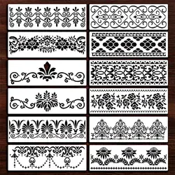 12Pcs/Lot Border Flower Edge DIY Layering Stencils Wall Painting Scrapbook Coloring Embossing Album Decorative Template