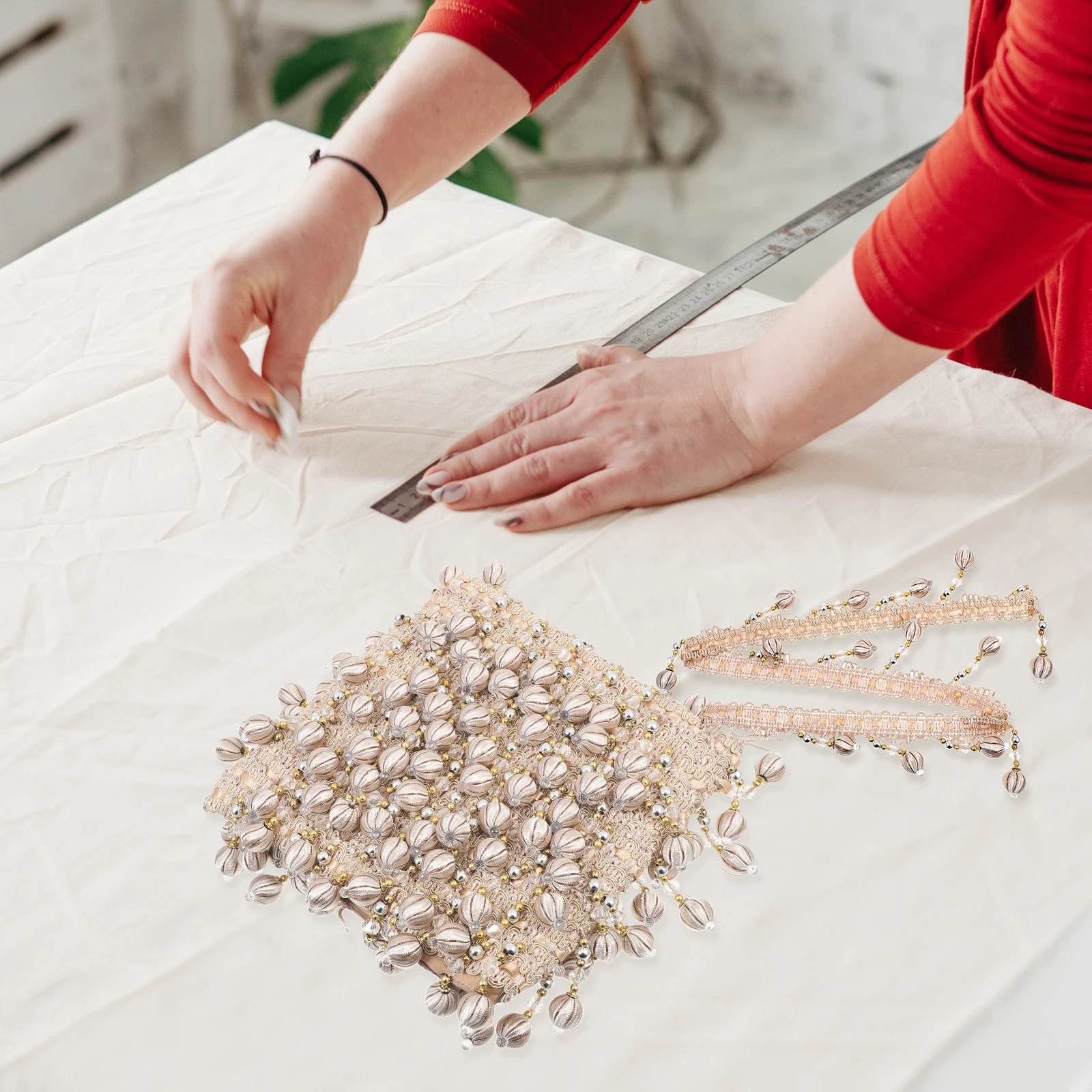 

Beaded Fringe Curtain Trim Tough Polyester Silk Plastic Material for Tailor Shop Clothing Store Decorative Curtain DIY Bead