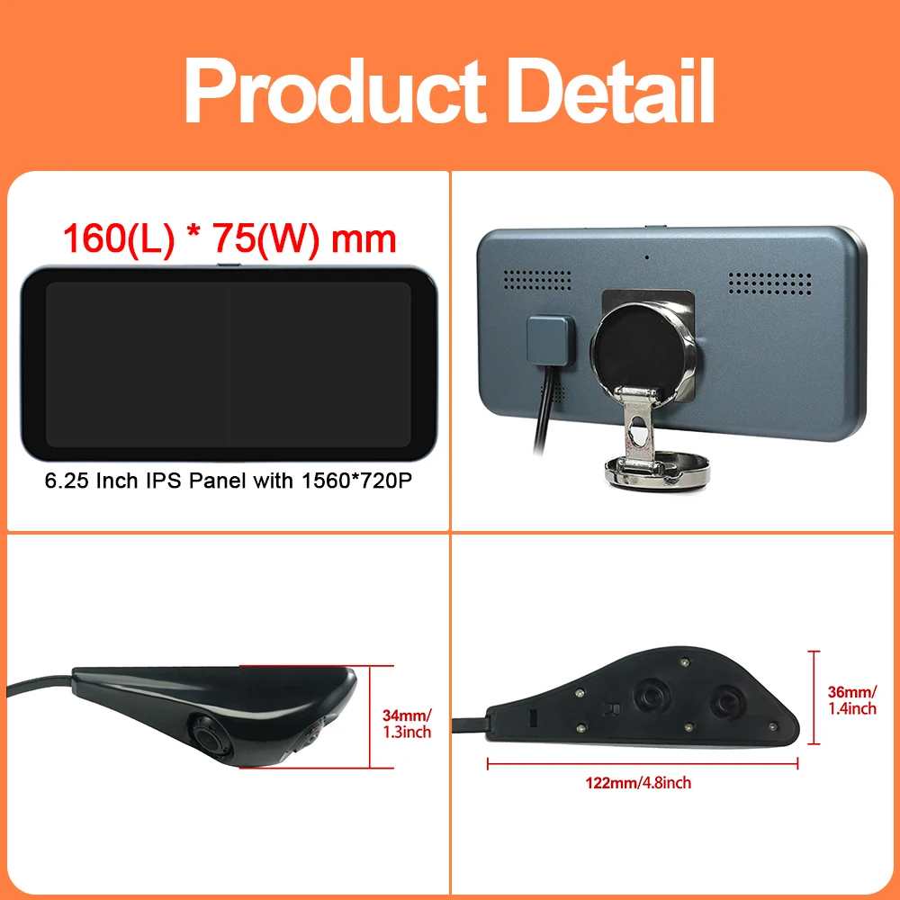 Carsanbo AHD 1080P Dual Lens Side View Camera and 6.25 Inch IPS Touch Screen 720P DVR Monitor Car Blind Spot Ai BSD Alarm System