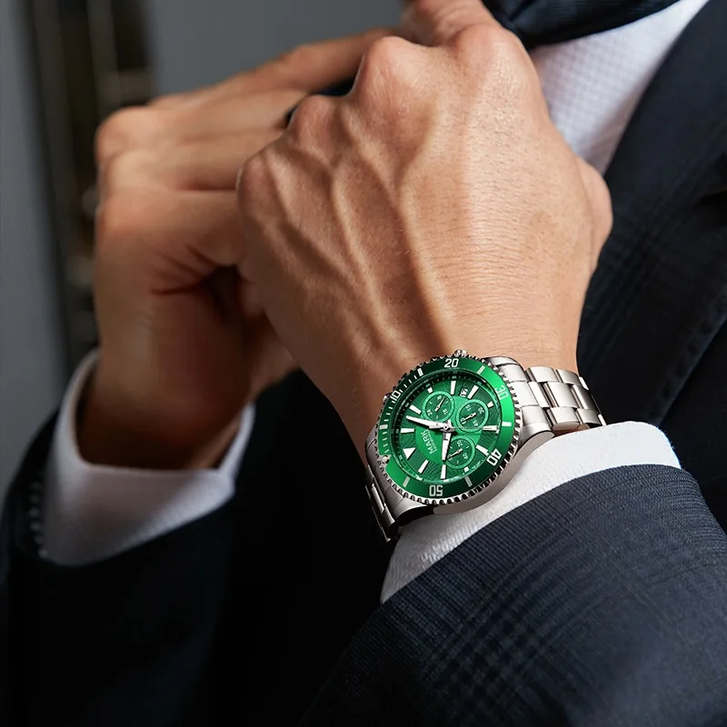 Imagem -06 - Relógios de Pulso Quartzo Cronógrafo de Aço Masculino Data Verde Oyster Strap Relógio de Negócios Marca de Luxo Moda 2023