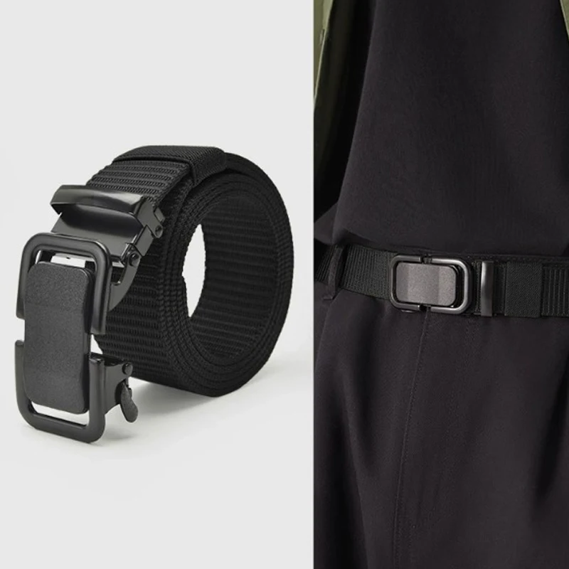 Мужской ремень с автоматической металлической пряжкой, нейлоновый холщовый ремень, рабочий ремень на открытом воздухе, нейлоновый ремень с пряжкой