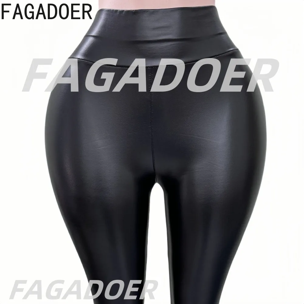 FAGADOER Pantaloni sexy in pelle nera Pantaloni leggings aderenti elastici a vita alta da donna Pantaloni skinny streetwear femminili Primavera Novità