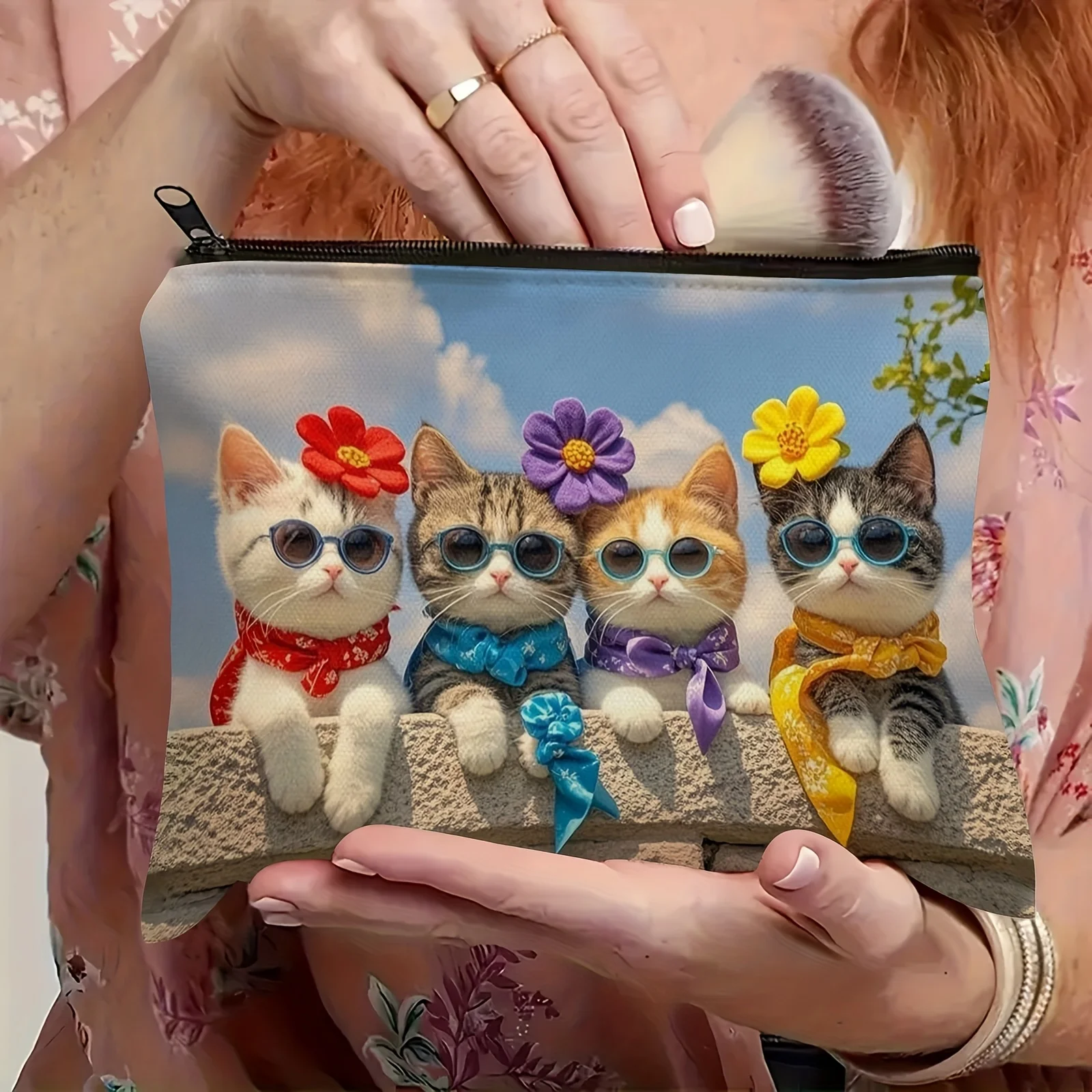 1pc Sunglasses Cat Print Storage Bag, Reusable Tote Bag, Perfect for Daily, School, Travel, A Cute Gift for Cat Lovers.