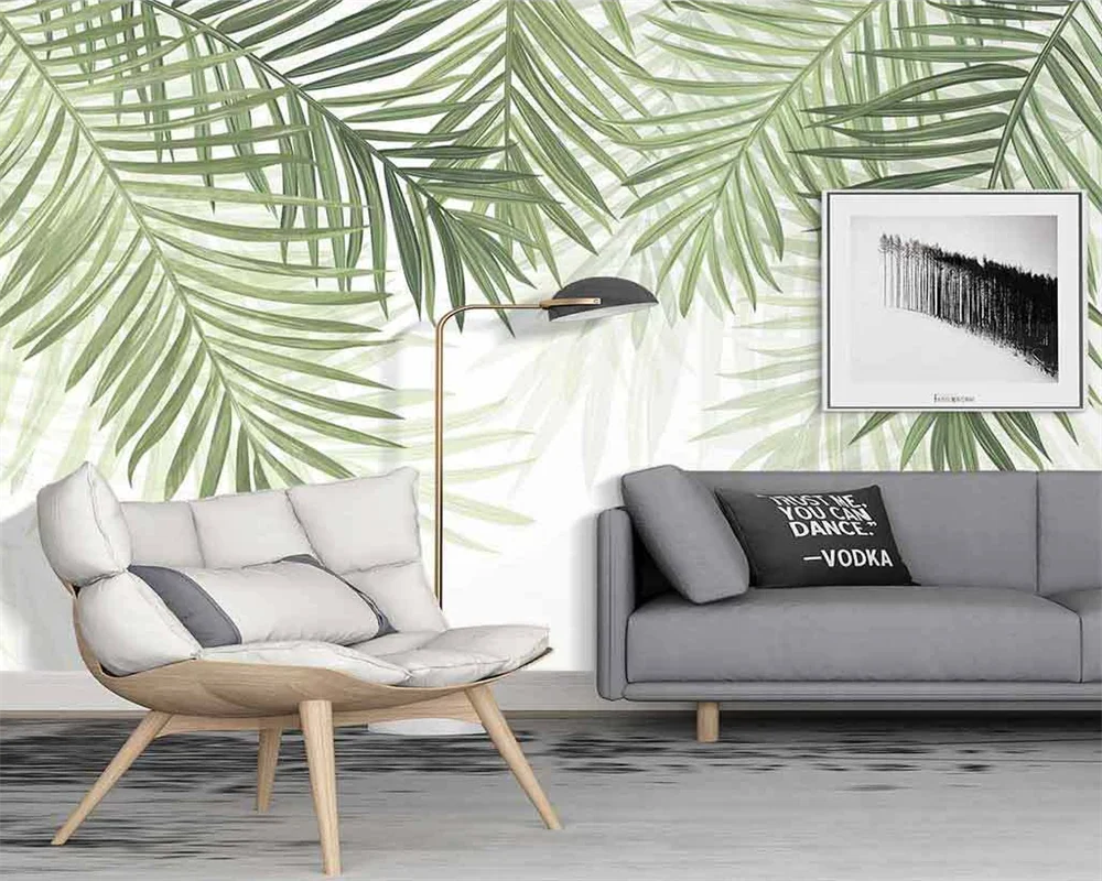 

Beibehang Custom modern new Nordic hand painted palm leaves tropical plants background papel de parede wallpaper papier peint