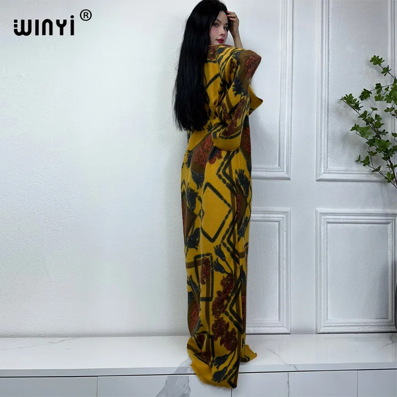 WINYI winter coat Africa women Retro new print kimono Luxury Fur Loose OverCoat Thick Warm long down coat Europe cardigan jacket