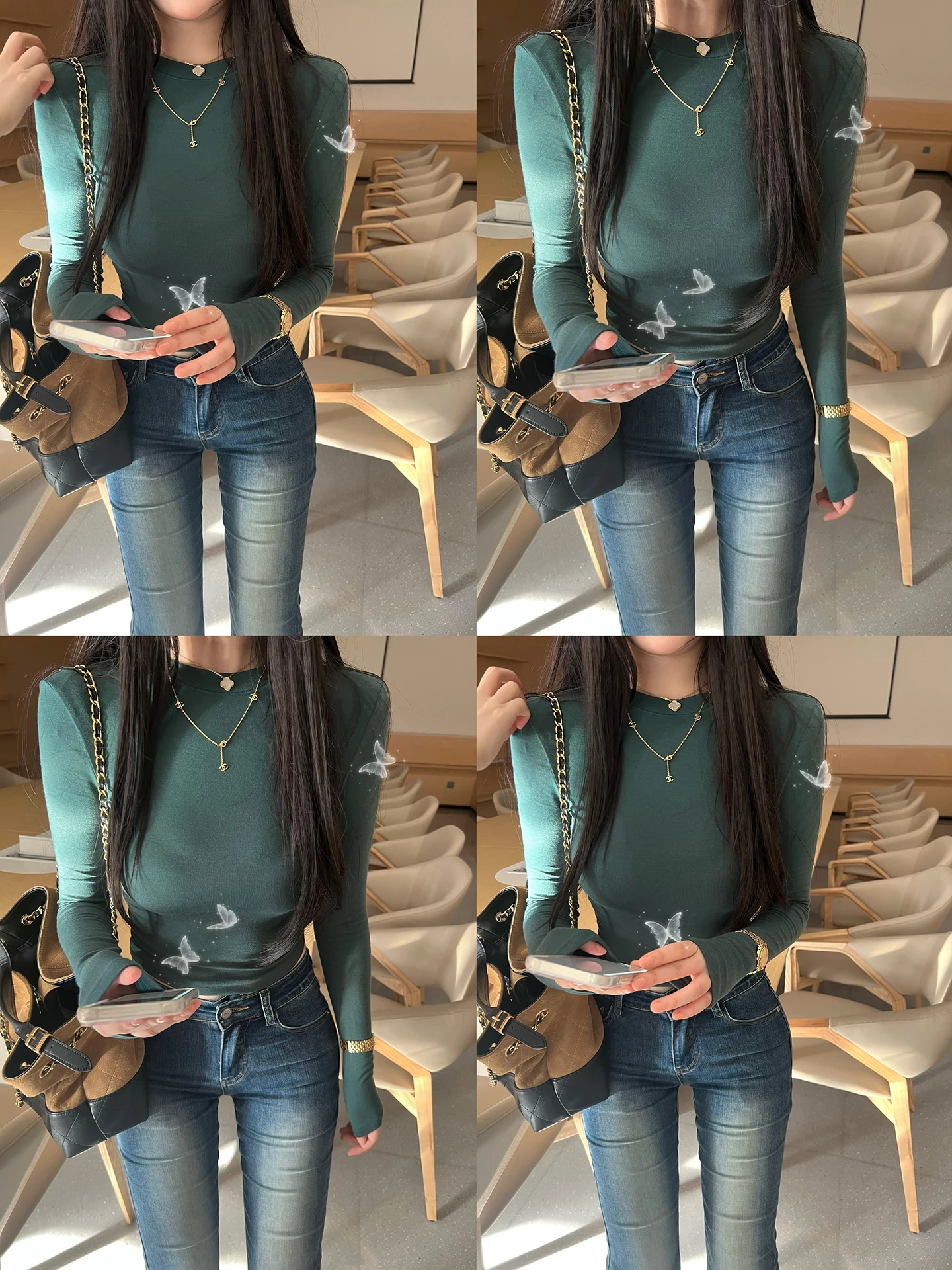 

Теплая футболка MISS CHANGE Silk Wool Skin Feel Cus Dyed Ink een для похудения с высокой талией, круглый цвет Ne ort Length