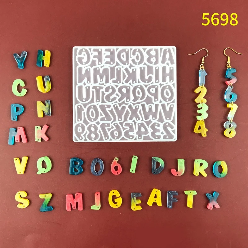 Alphabet Keychain Epoxy Resin Mold Letter Number Earrings Pendant Silicone Mould Drop Shipping