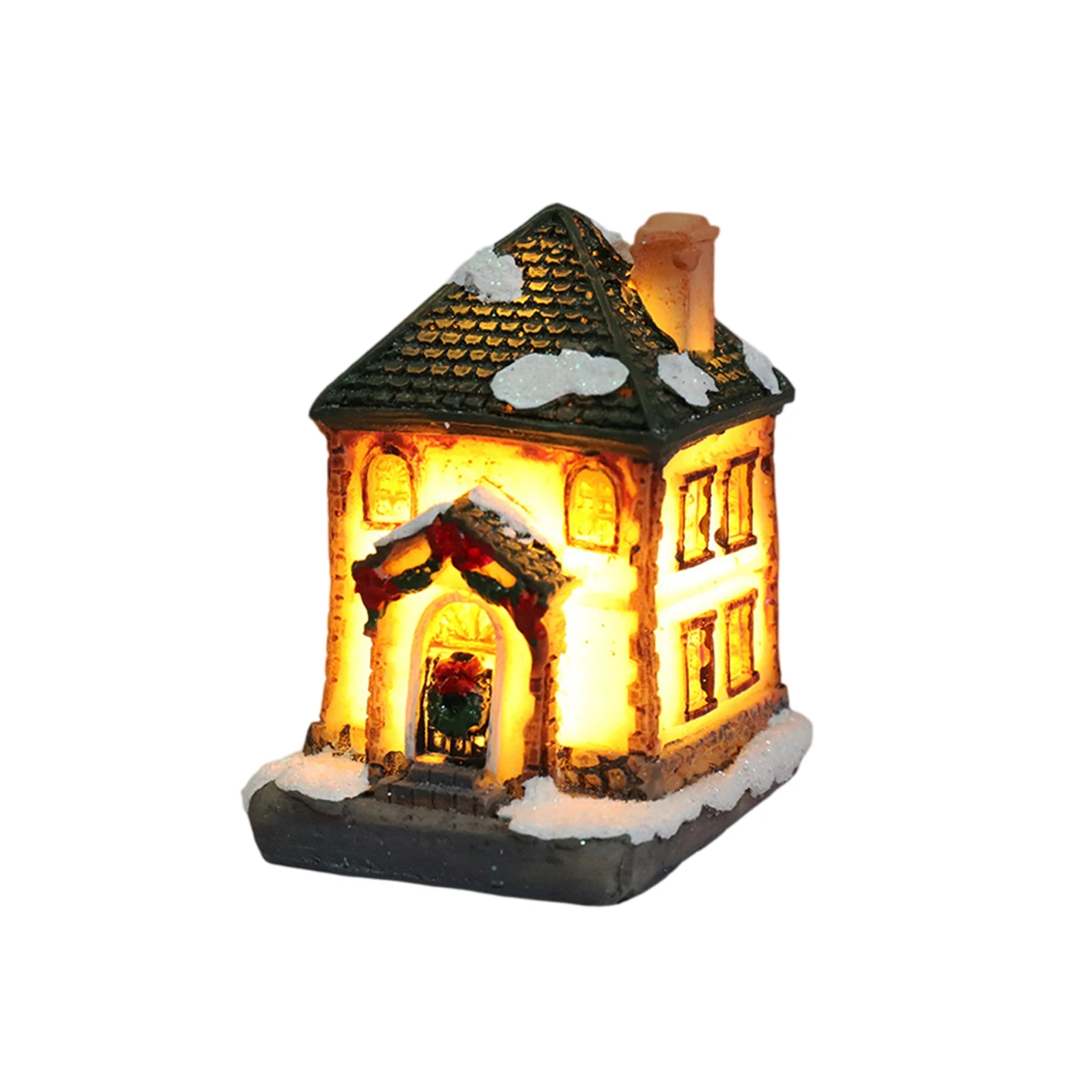 Christmas Village Houses Set Battery Operated Resin Christmas House with LED Light Village Figurines For Tabletop Holiday Decor