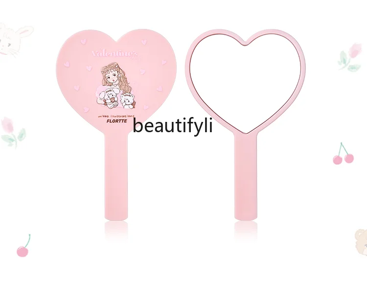 

Pink love handle mirror round double-sided handheld mirror small peripheral mirror beauty blender