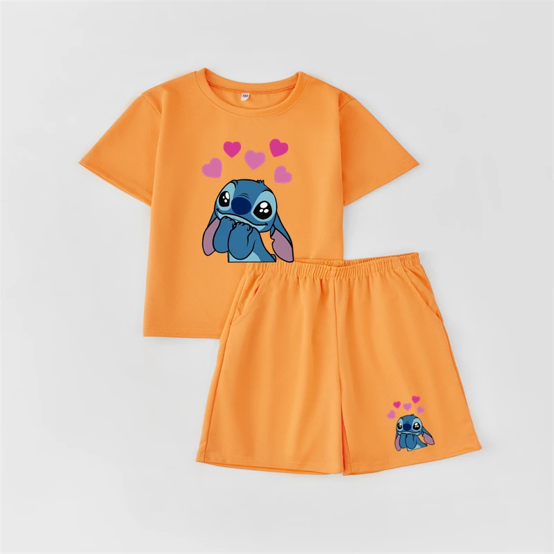 

Children summer Anime Print Stitch Tshirts +Short sleeve Sets Cartoon Quick drying mesh Casual clothing 2-12 Years Boy Girl