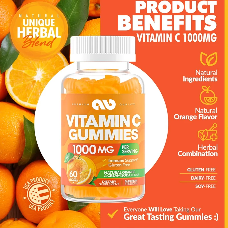 

Adult and Children's Vitamin C 1000mg Soft Candy - Provides Immune and Collagen Support for Skin - Non GMO, Vegetarian