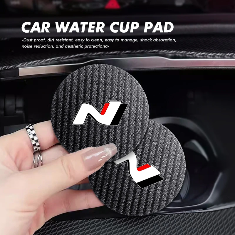 Sous-verre antidérapant en fibre de carbone pour voiture, 2 pièces, pour Hyundai N Nline Tucson Kona Sonata Veloster I20 I30