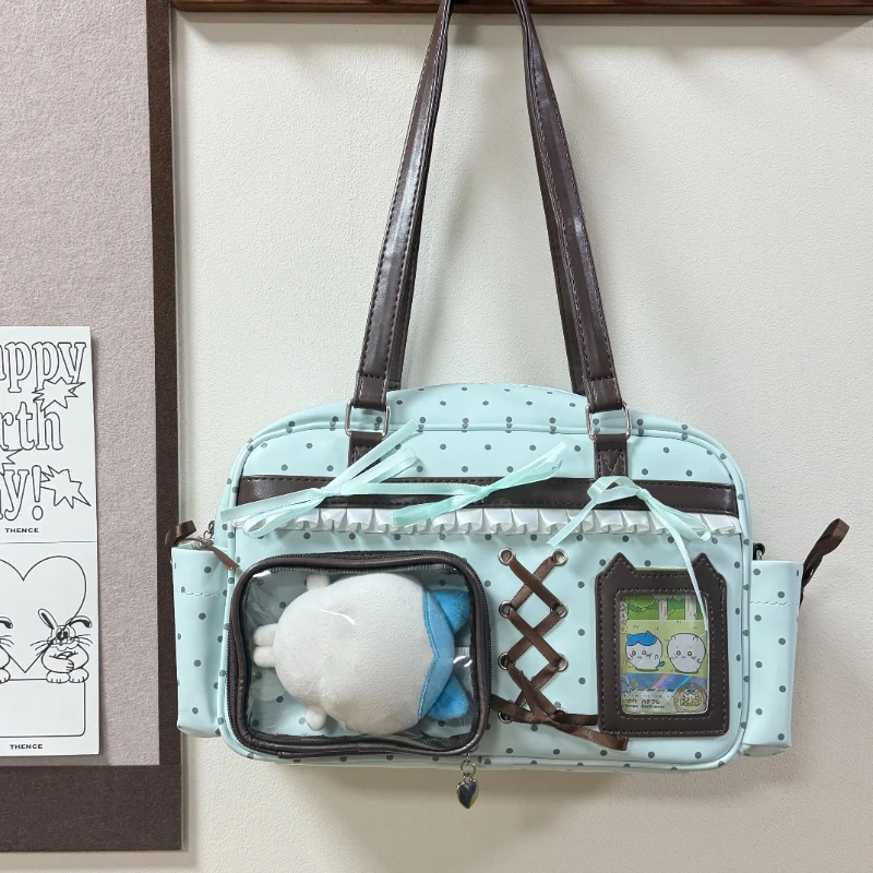 Anime Ita-Tasche mit transparentem Sichtfenster, Schultertasche mit Polka-Dot-Muster, Schleifen- und Spitzenbesatz, süße Lolita-Handtasche für Mädchen – Detail 3