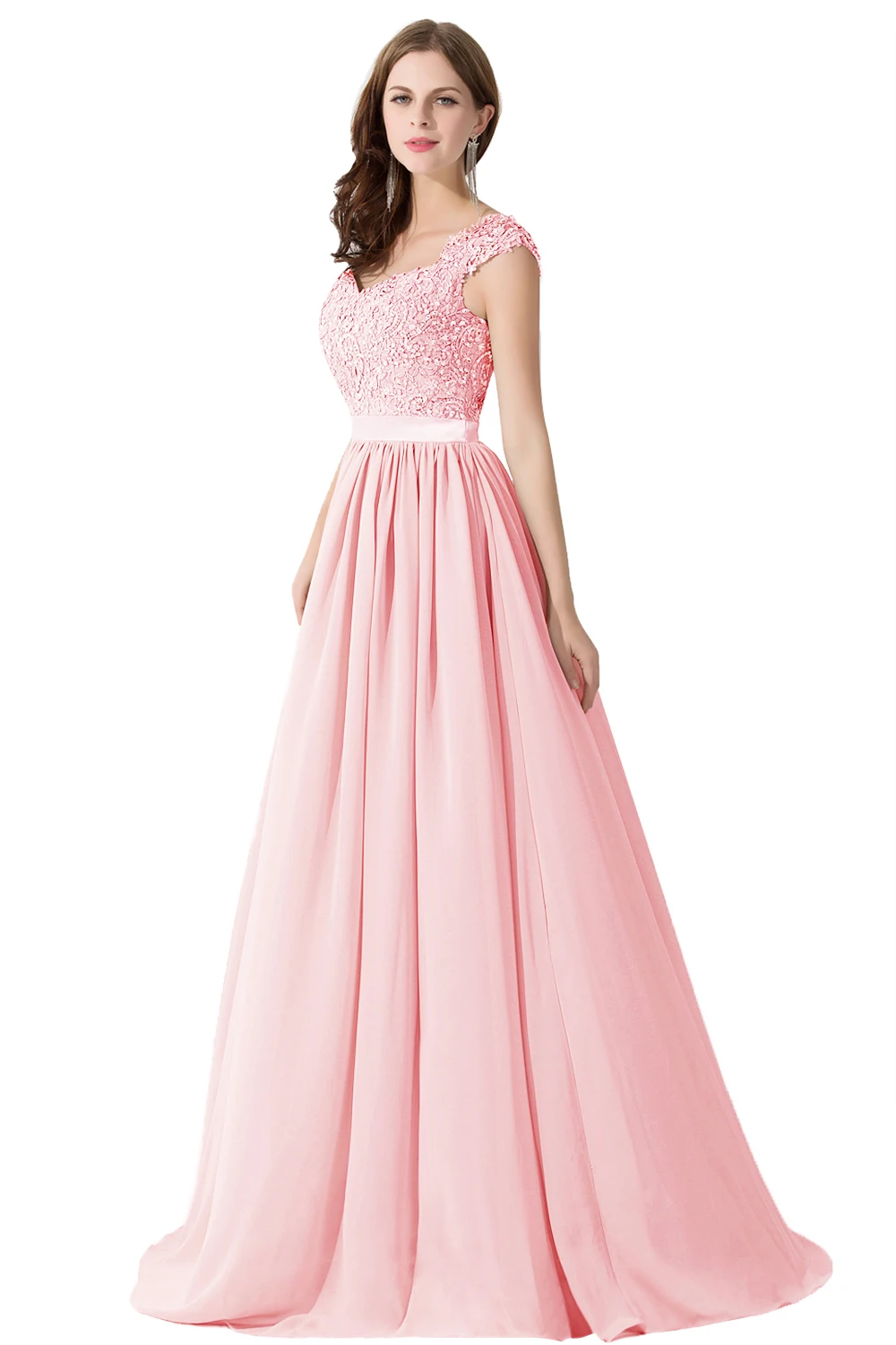 BABYONLINE A Line Pink Bridesmaid Dresses for Beads Sequin Chiffon Wedding Party Long Illusion Back Prom Gowns robe soirée