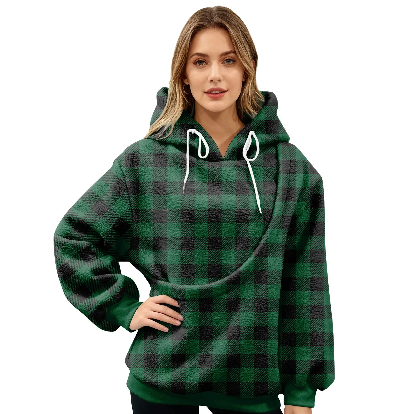 New Women'S Plaid Print Pullover Top Long Sleeve Sports Pet Bag Sports Shirt Pet Cat And Dog Pocket Holder Top Woman Clothing