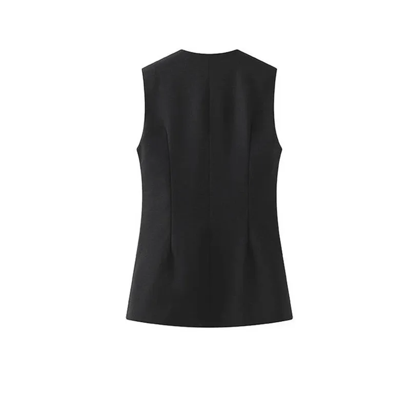 Contrastสีเสื้อกั๊กแขนกุดผู้หญิงVคอเดี่ยวอเนกประสงค์หญิงยาวเสื้อ 2025 ฤดูร้อนใหม่เสื้อกั๊กCardigan