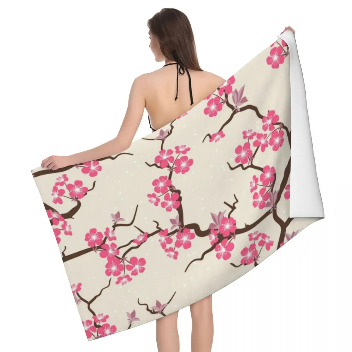 

Custom Sakura Flowers Beach Bath Towel Microfiber Japanese Cherry Blossom Travelling Swimming Camping Towels