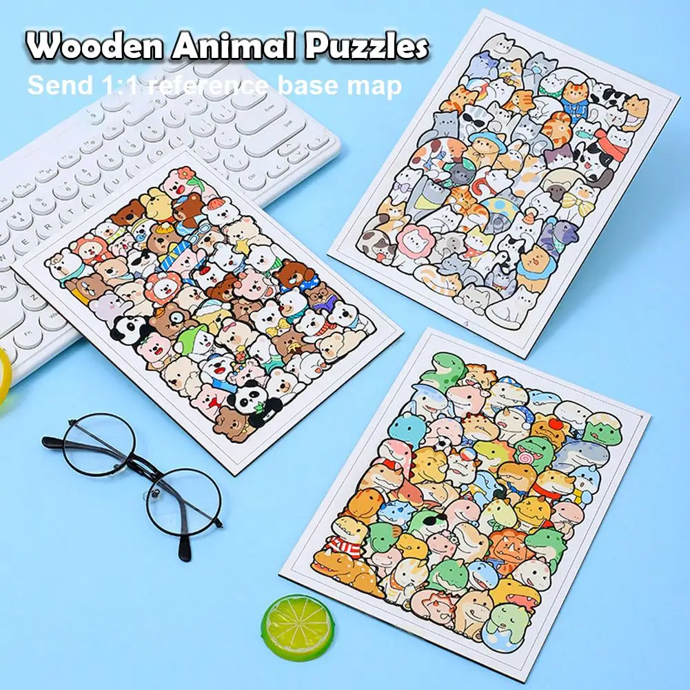 50pcs/SET Wooden Cat Puzzles Animal Wooden Puzzle Stacking Toys Educational Puzzle For Kid Boys Girls Gifts Decoration Painting