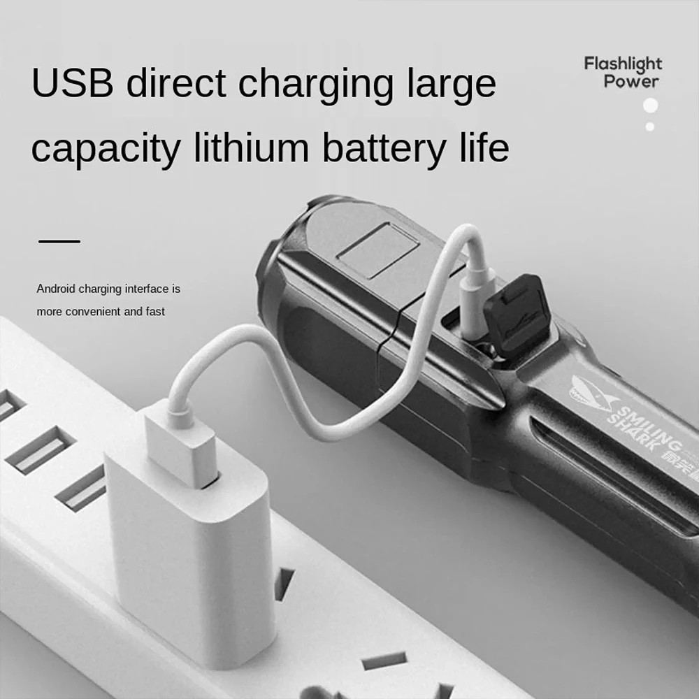強力な充電式LED懐中電灯,多機能フォーカスズーム,小型のポータブル屋外キャンプ用品