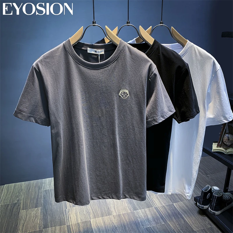 Men\'s T-shirts Summer Short Sleeve Tees Male Clothing Simple Embroidery High Quality Cotton Casual Solid Color Street Top