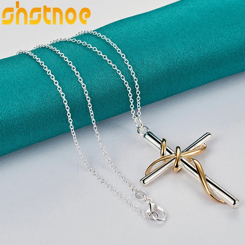 

925 Sterling Silver 16-30 Inch Chain Gold Cross Pendant Necklace For Women Engagement Wedding Gift Fashion Charm Jewelry