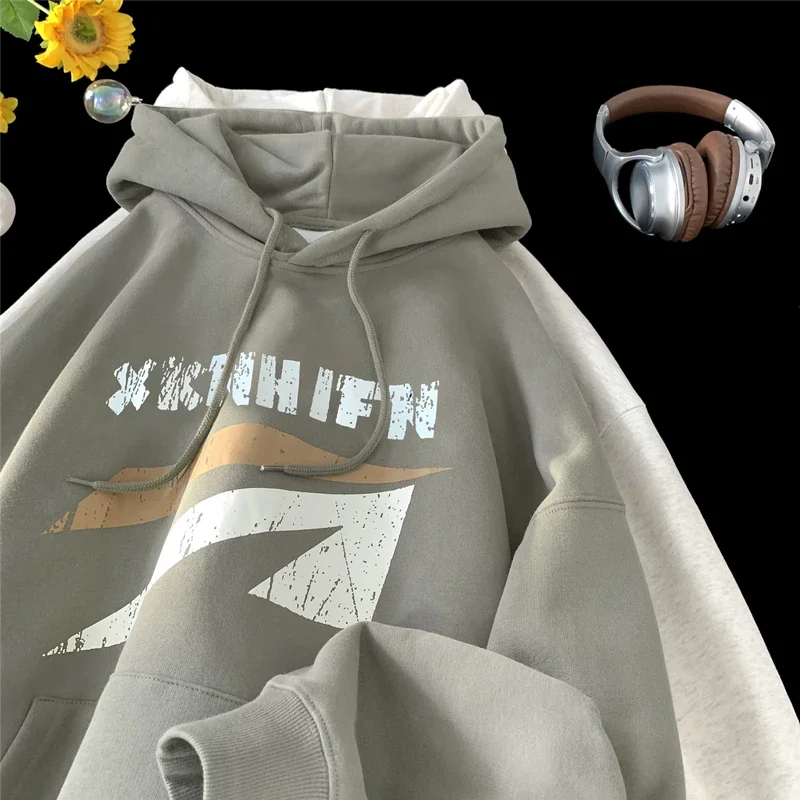 Autumn Winter New Hoodies for Men Oversized Hoodie Sweatshirt Letter Graphic Hip Hop Loose Casual Tops Simple Harajuku Hooded