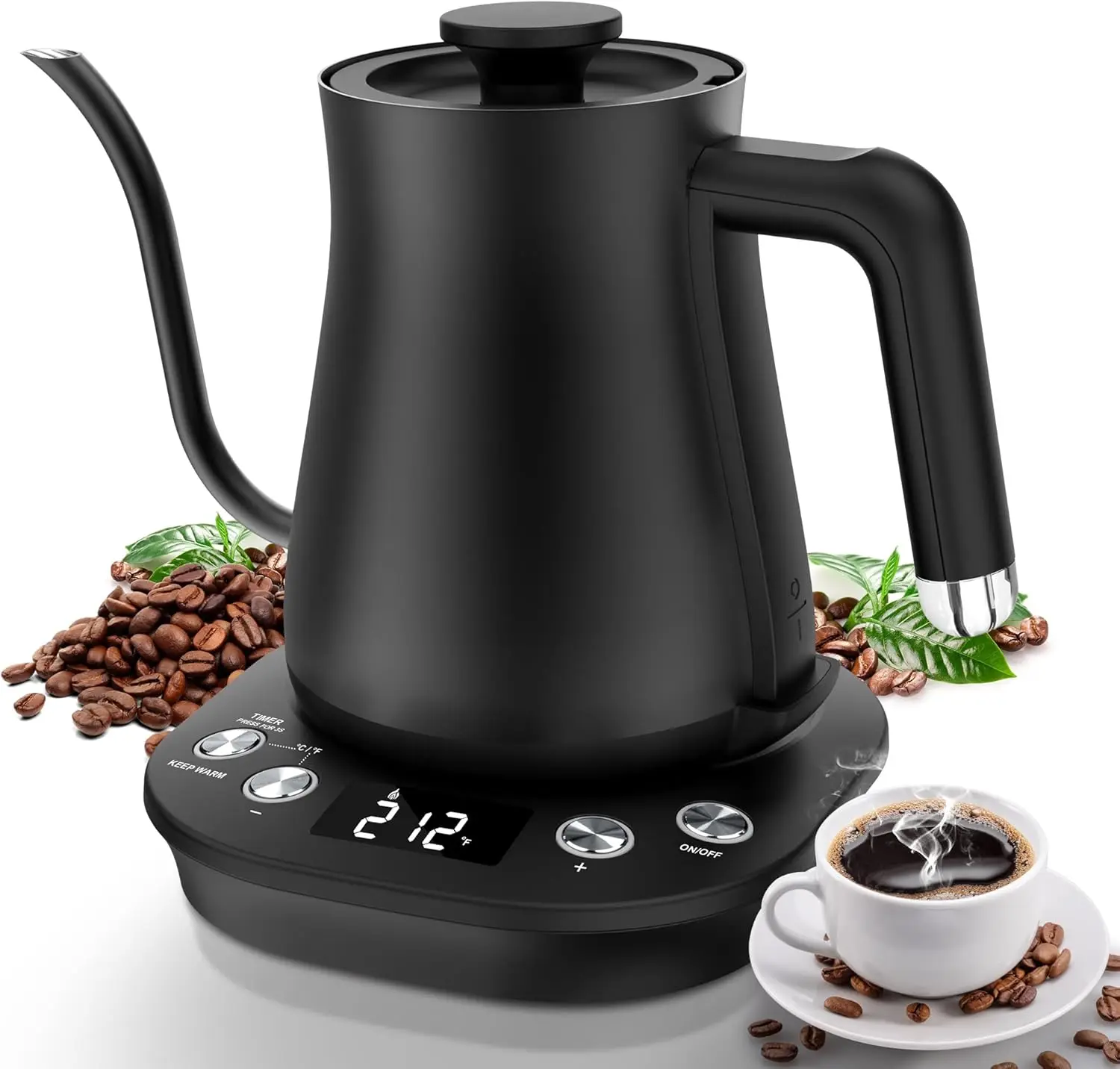 

Electric Gooseneck Kettle, ±1°F Temperature Control, 304 Stainless Steel Inner, 0.8L/1200W Fast Heating with Auto Shut-Off & Saf