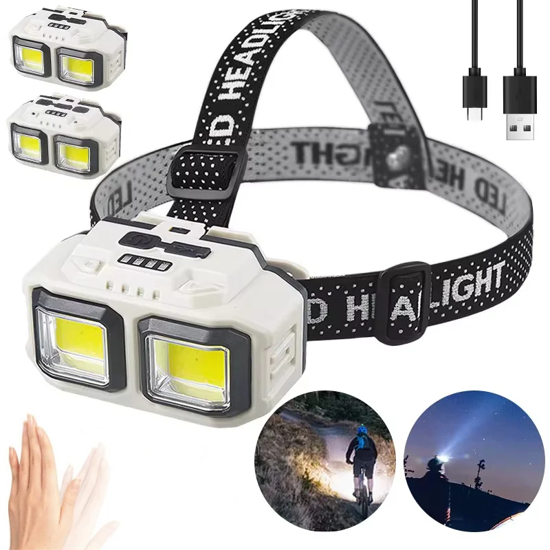 

Powerful LED Induction Headlamp 4 Lighting Modes Type-C Charge Head Flashlight Outdoor Waterproof Camping Fishing Headlight