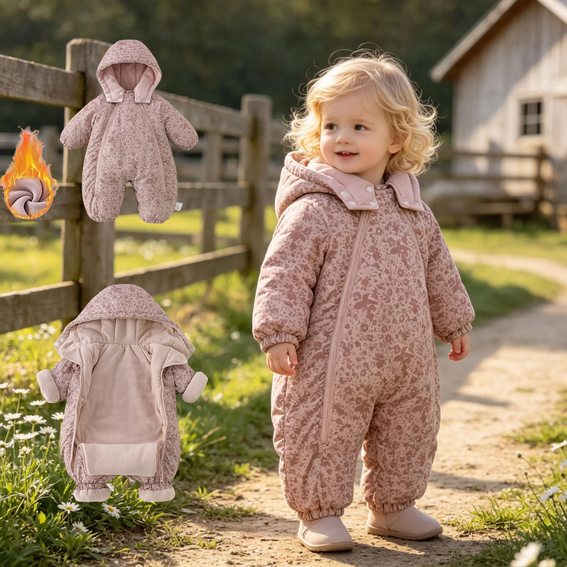 0-3 Y Baby Rompers Warm Fleece Lining Toddler Girls Jumpsuits Leopard Print Infant Girls Outerwear