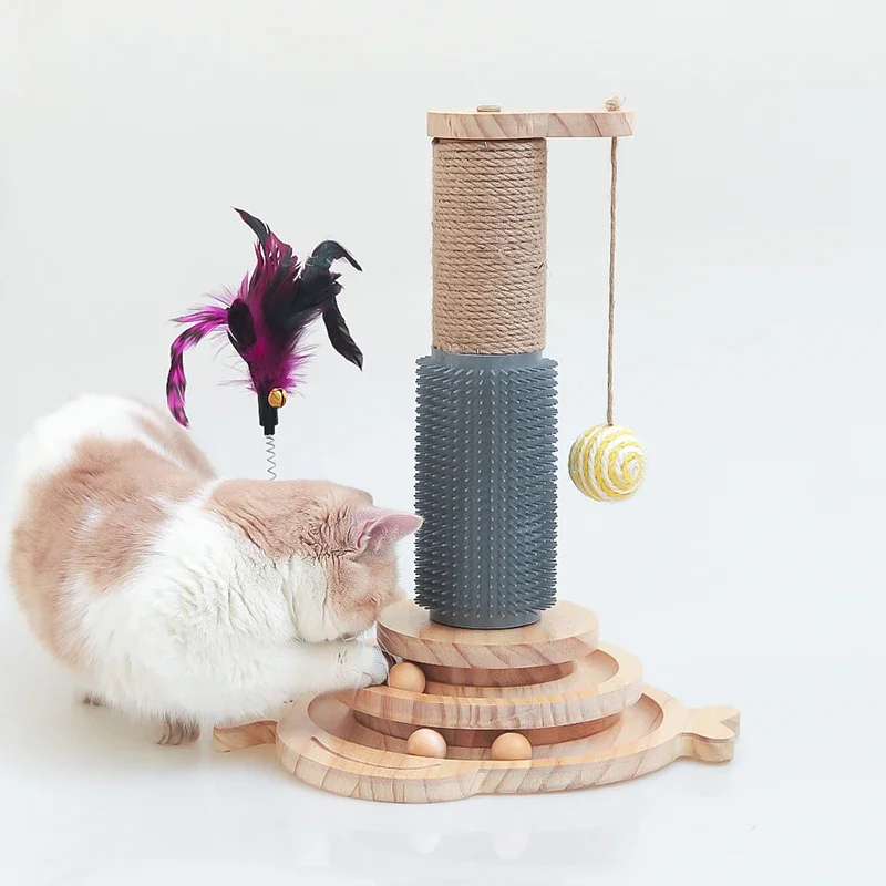 Solid Wood Cat Toy  Turntable Automatic Self-Hi  Teaser Cat's Paw Column Kitten Relieving Stuffy Artifact Cat Supplies